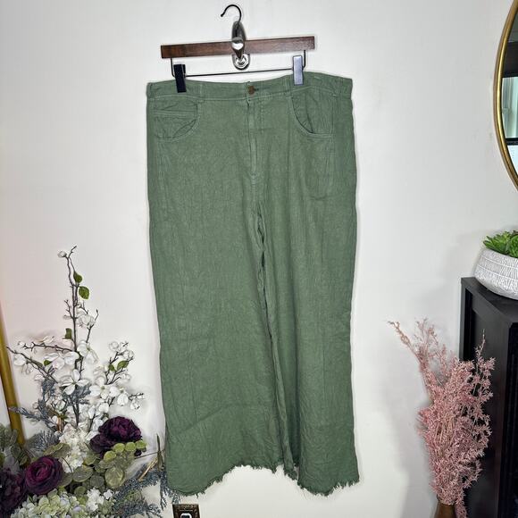 ANTHROPOLOGIE x PILCRO Adi Mid-Rise Frayed Relaxed Flare Pants Linen Sz 33 {3B8} - Picture 2 of 6